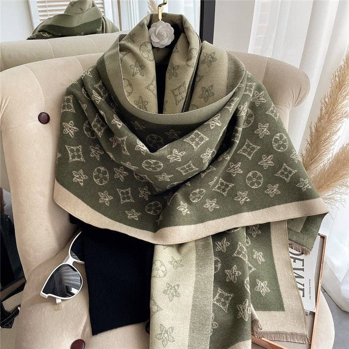 Marian Style Women's Warm Long Scarf Imitate Cashmere Star & Flower Shawl - Marian Style Boutique