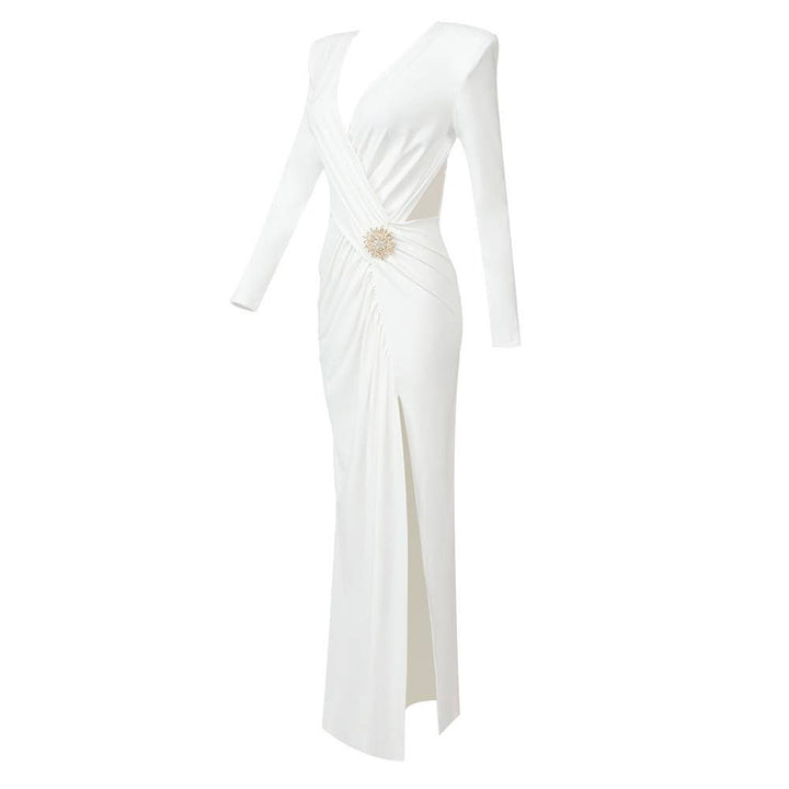 Marian Style Elegant White Maxi Dress with Metal Accents - Marian Style Boutique