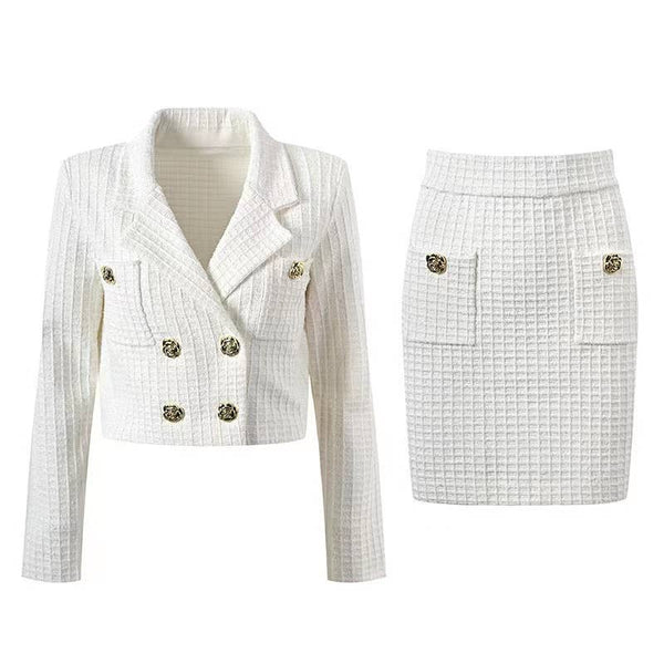 Marian Style Spring Tweed Collar Top & Skirt Ensemble - Marian Style Boutique