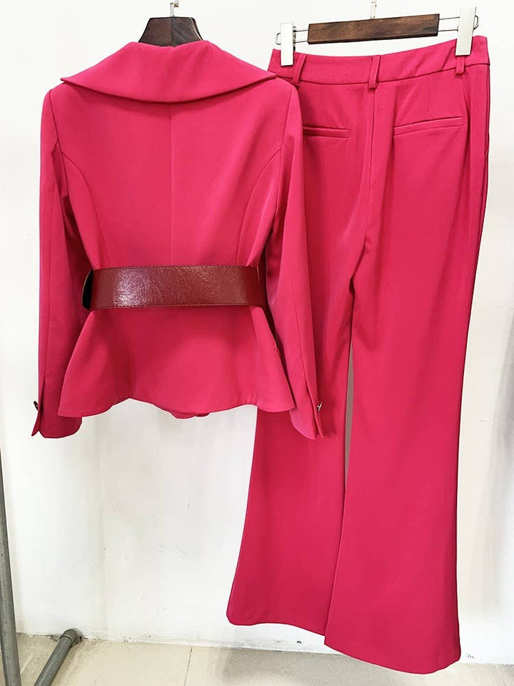 Marian Style Elegant Belted Suit & Bootcut Trousers Set - Marian Style Boutique