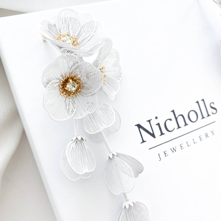 Waterfall Statement White Flower Earrings - Marian Style Boutique