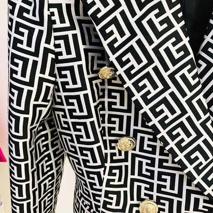 Marian Style Elegant Geo-Jacquard Slim Blazer - Marian Style Boutique