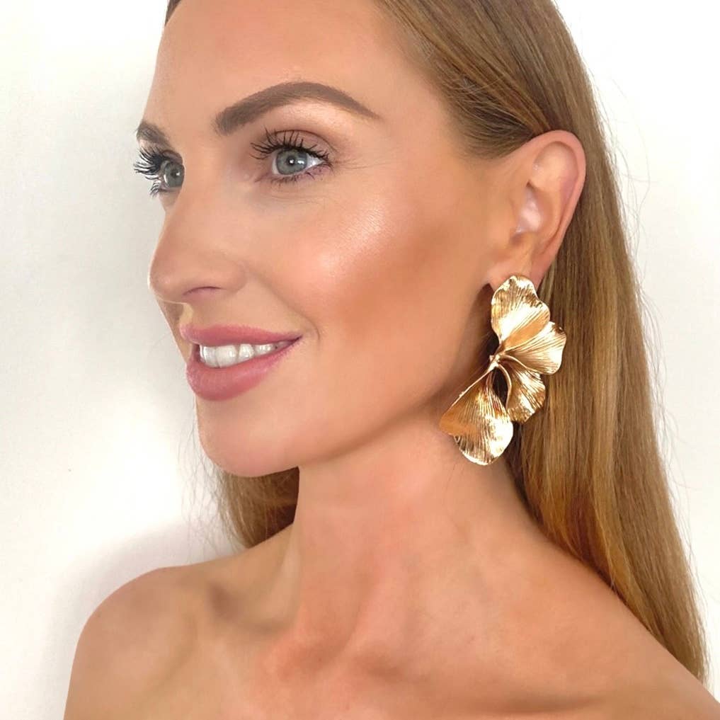 Statement Gold Iris Petal Flower Earrings