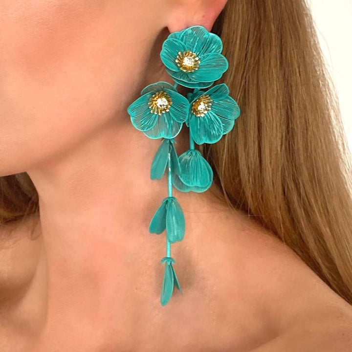 Waterfall Statement Green Flower Earrings - Marian Style Boutique