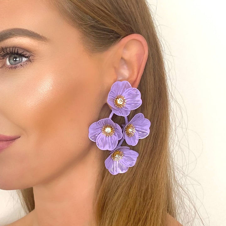 Large Statement Lilac Flower Earrings - Marian Style Boutique