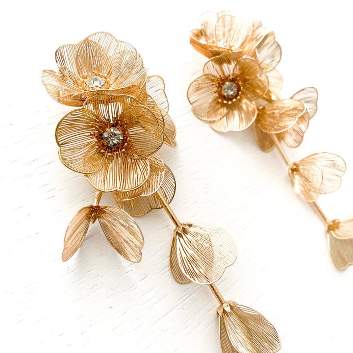 Waterfall Statement Gold Flower Drop Earrings - Marian Style Boutique