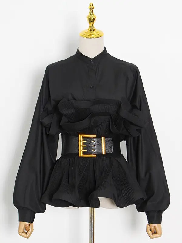 Marian Style Blouse-Spring Ruffle Belted Top - Elegance Redefined - Marian Style Boutique