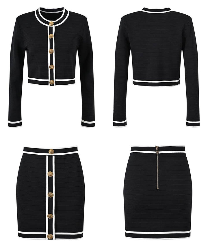 Marian Style Stylish Knit Cardigan & Skirt Set - Single-Breasted: White / English / M - Marian Style Boutique