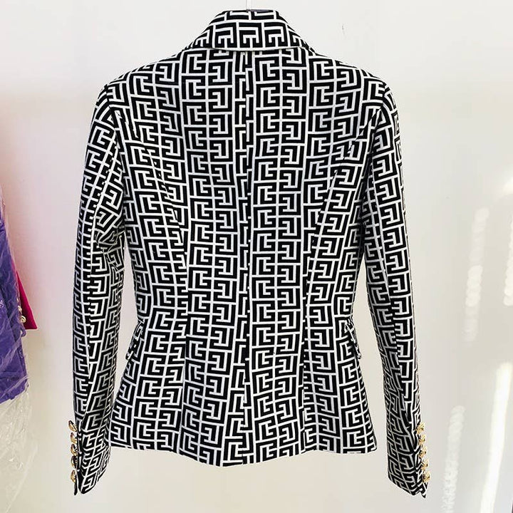 Marian Style Elegant Geo-Jacquard Slim Blazer - Marian Style Boutique