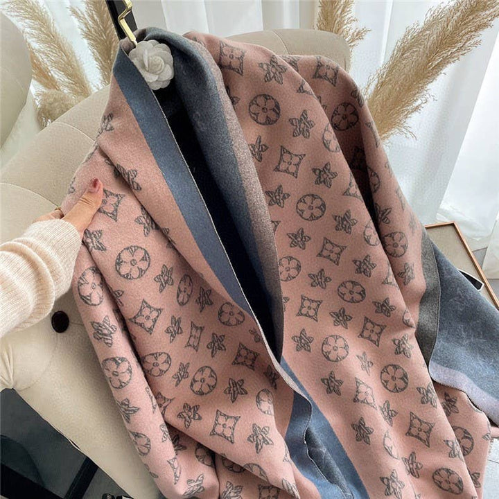 Marian Style Women's Warm Long Scarf Imitate Cashmere Star & Flower Shawl - Marian Style Boutique