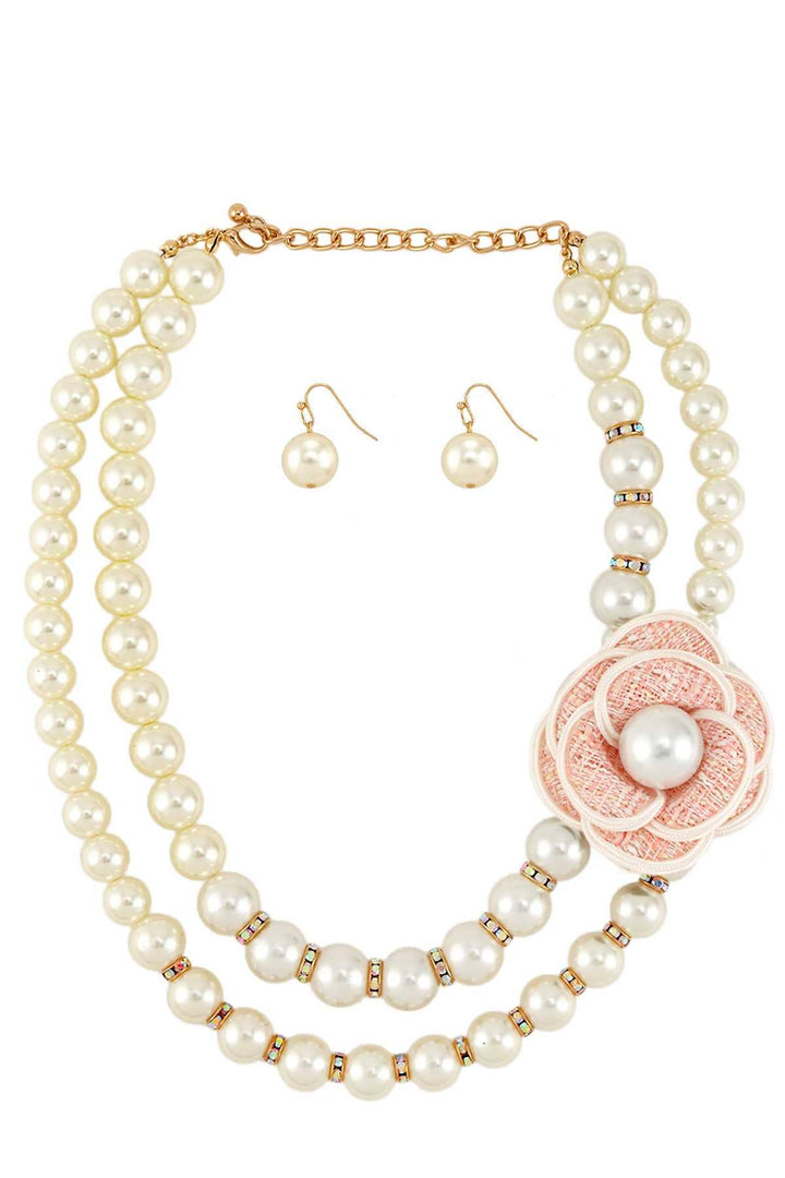 PEARL AND FLOWER CHARM NECKLACE SET TNE2059 - Marian Style Boutique