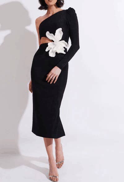 Marian Style Chic Blue Floral Asymmetrical Midi Dress - Marian Style Boutique