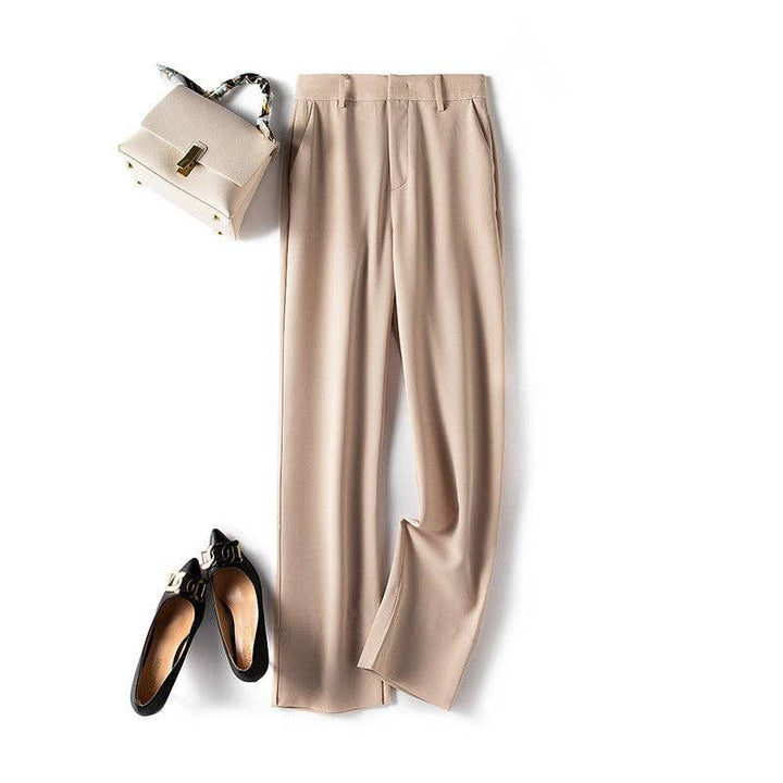 Solid Color High-Waisted Casual Straight-Leg Pants - Marian Style Boutique
