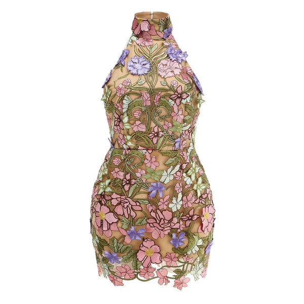 MARIAN STYLE - Elegant Sleeveless Floral Embroidered Sheer Mini Dress