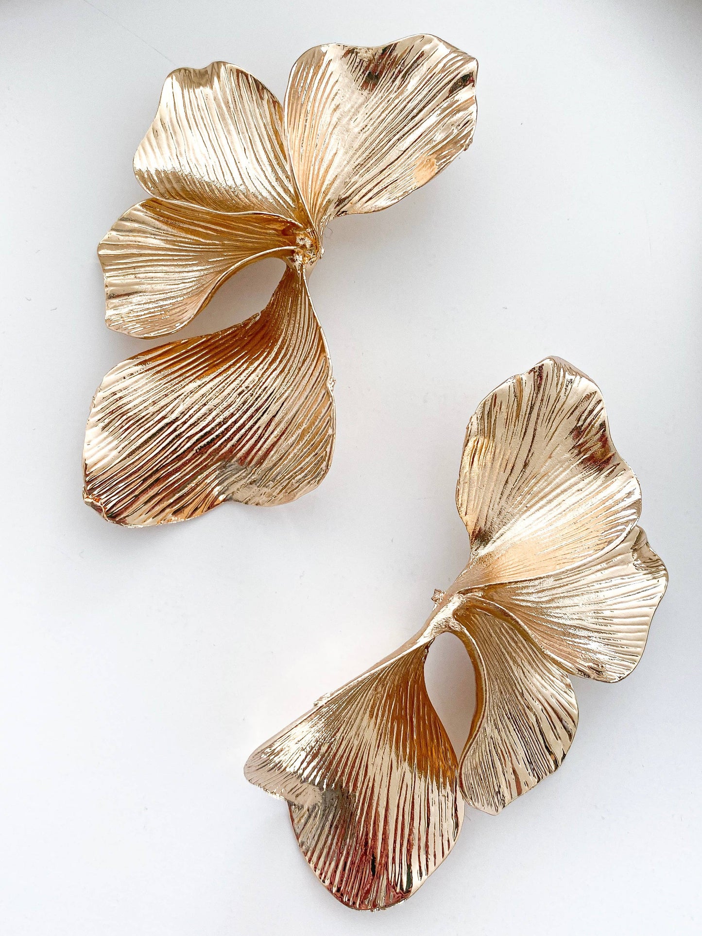 Statement Gold Iris Petal Flower Earrings