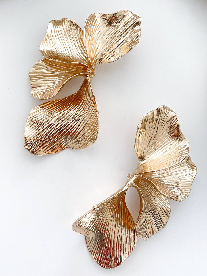 Statement Gold Iris Petal Flower Earrings - Marian Style Boutique
