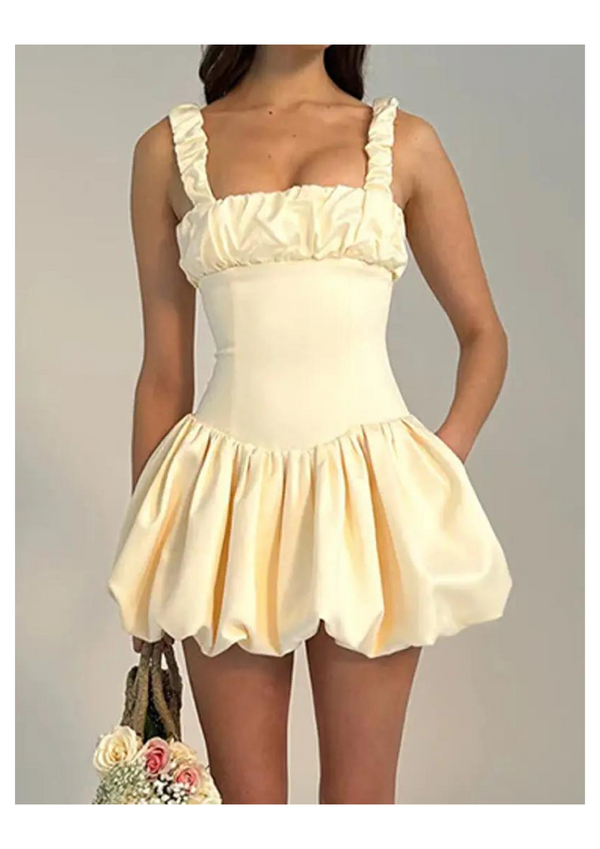 Sexy Solid Fold Square Collar Waist Skirt Dresses - Marian Style Boutique