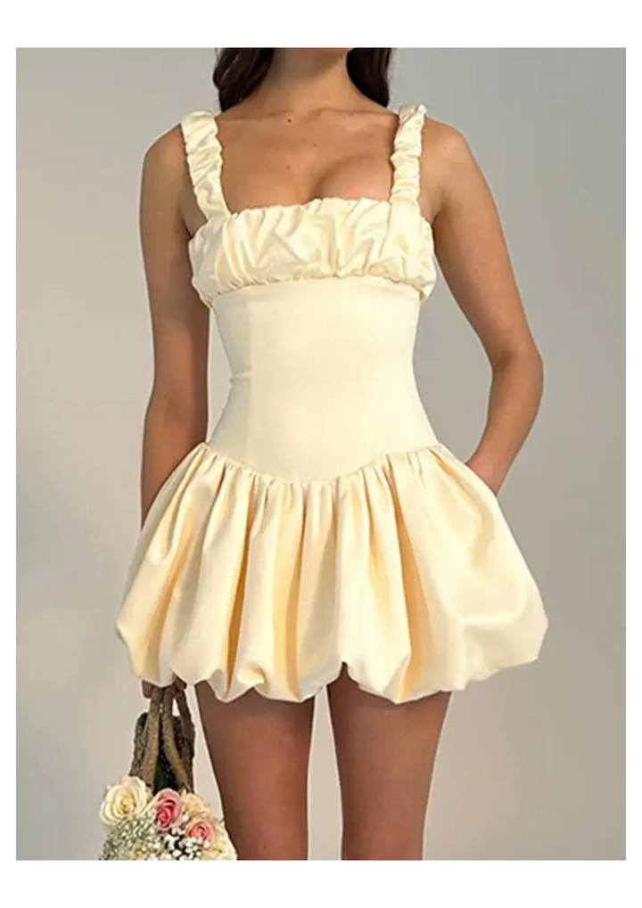 Sexy Solid Fold Square Collar Waist Skirt Dresses - Marian Style Boutique