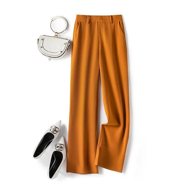 Solid Color High-Waisted Casual Straight-Leg Pants