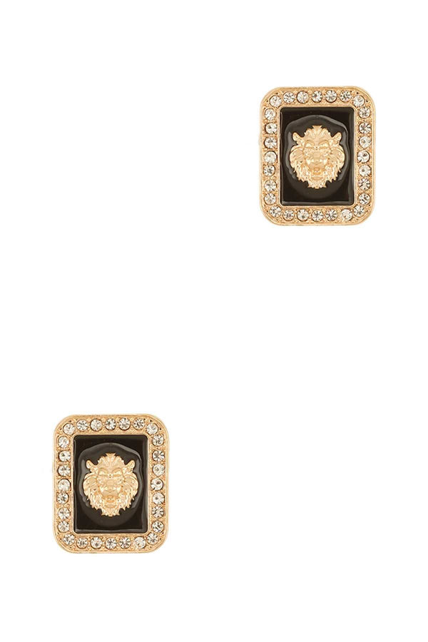 Marian Style SMALL METAL LION RHINESTONE SQUARE STUD EARRING FER7513 - Marian Style Boutique