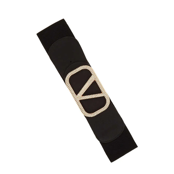 Rhinestone V Buckle Elastic Belt