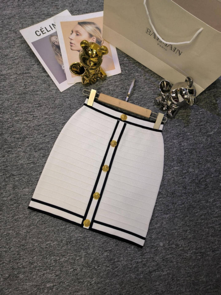 Marian Style Stylish Knit Cardigan & Skirt Set - Single-Breasted: White / English / M - Marian Style Boutique
