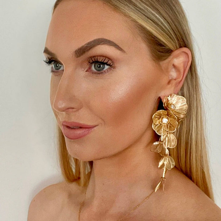 Waterfall Statement Gold Flower Drop Earrings - Marian Style Boutique