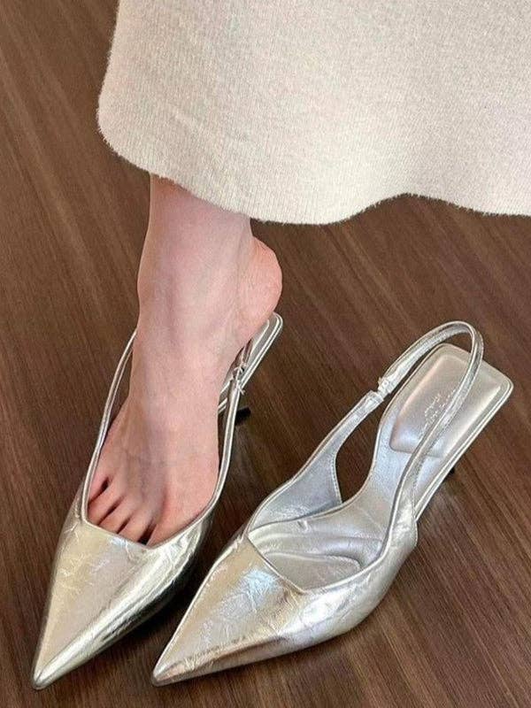 Marian Style Belt Buckle Pointed-Toe Shiny Split-Joint Pumps Sandals Sling Shoes - Marian Style Boutique