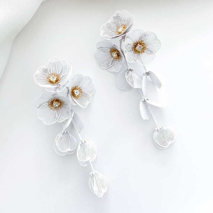 Waterfall Statement White Flower Earrings - Marian Style Boutique