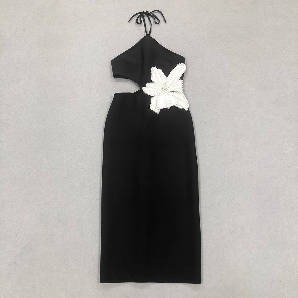 Marian Style Floral Halter Backless Midi Dress