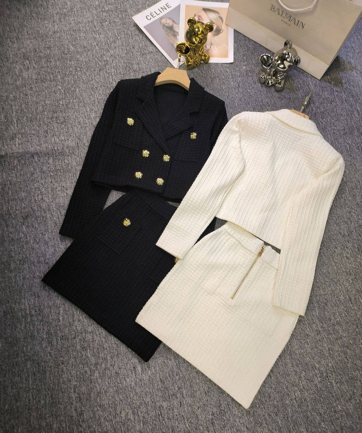 Marian Style Spring Tweed Collar Top & Skirt Ensemble - Marian Style Boutique