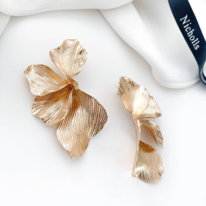 Statement Gold Iris Petal Flower Earrings - Marian Style Boutique