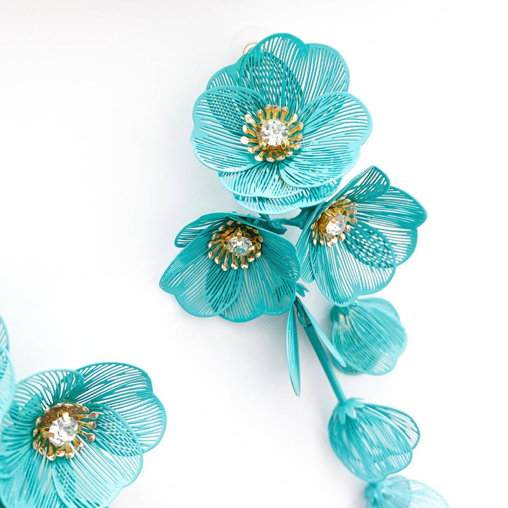 Waterfall Statement Green Flower Earrings - Marian Style Boutique