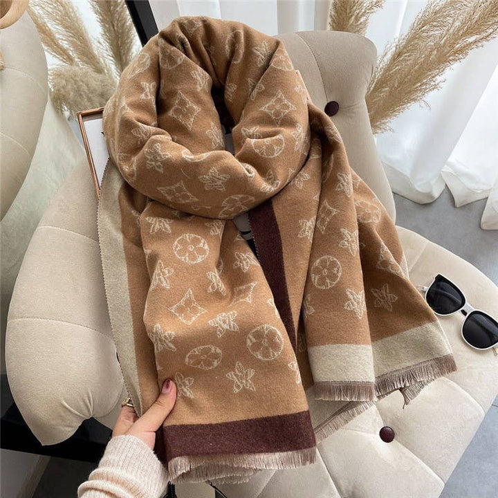 Marian Style Women's Warm Long Scarf Imitate Cashmere Star & Flower Shawl - Marian Style Boutique