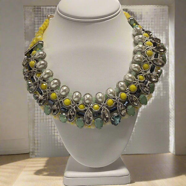 Necklace- Yellow Beaded Collar - Marian Style Boutique