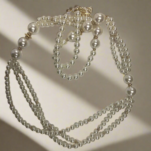 Necklace - Pearl and gold necklace - Marian Style Boutique