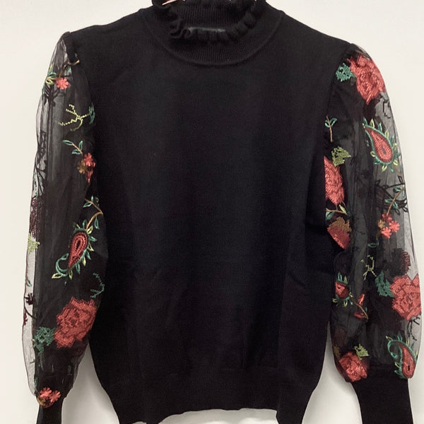 Sweaters - Black And Floral Blouse - Marian Style Boutique