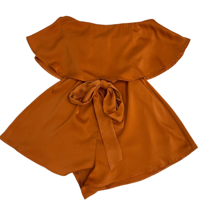Romper-Burnt Orange linen tiered ruffle tube romper - Marian Style Boutique