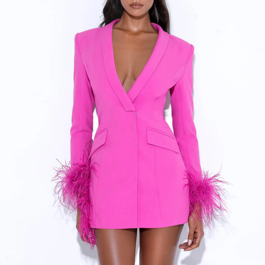 Madeline fuchsia feather trim blazer dress