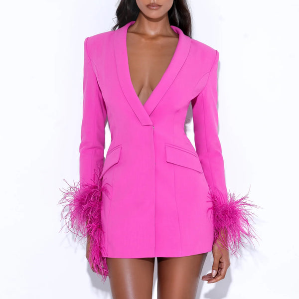 Madeline fuchsia feather trim blazer dress - Marian Style Boutique