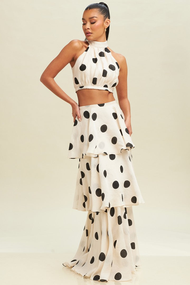 Two Pieces - Polka Dot Tiered Skirt Set - Marian Style Boutique
