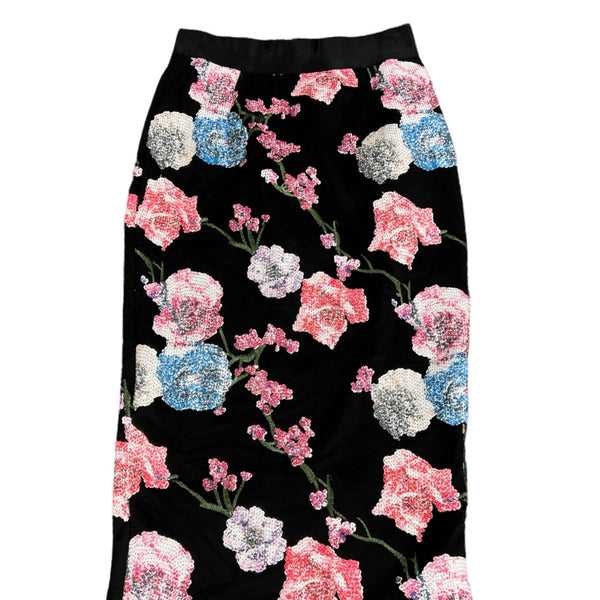 Skirt- black colored floral knee length - Marian Style Boutique