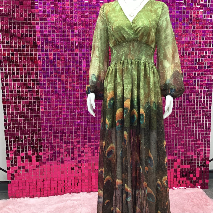 Dress- peacock print maxi dress - Marian Style Boutique