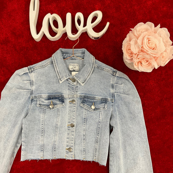 Jacket- Jean Denim Crop with Puff Sleeve - Marian Style Boutique