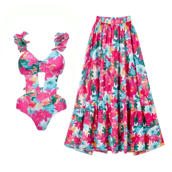 Women's Elegant Lady Ditsy Floral 2 Pieces Set One Piece Swimwear - Marian Style Boutique