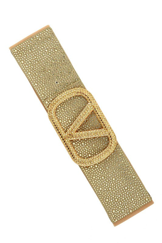 Rhinestone V Buckle Elastic Belt - Marian Style Boutique