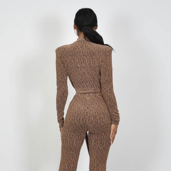 METALLIC JQD POWER SHOULDER JUMPSUIT - Marian Style Boutique
