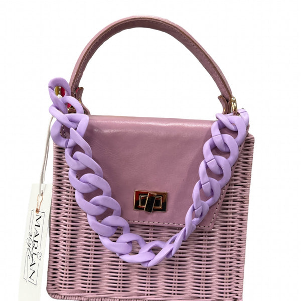 Purse Lilac straw bag made from rattan, leather and cotton lining. - Marian Style Boutique