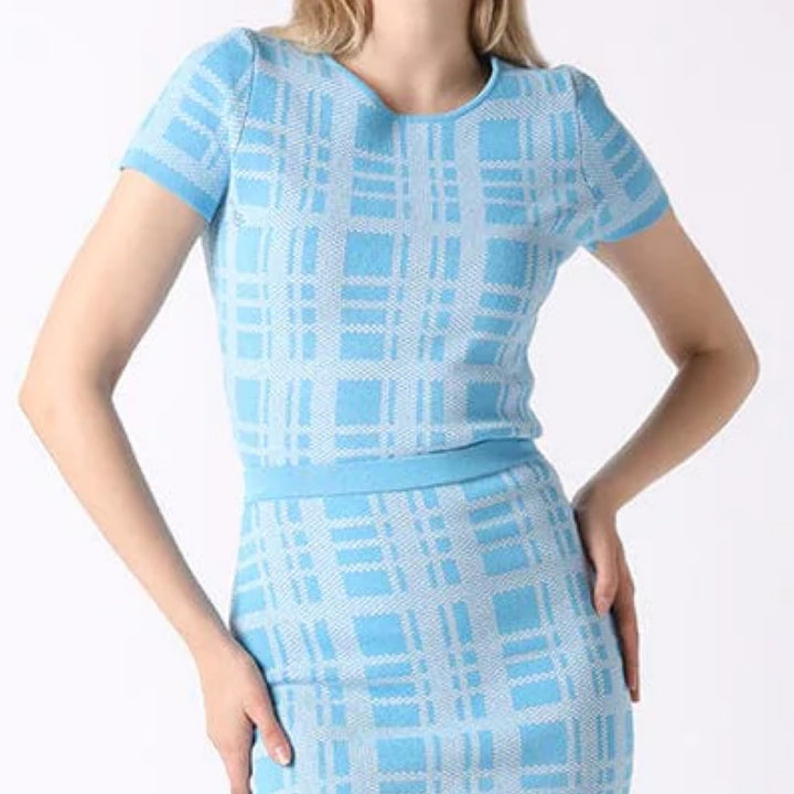 knit Checked Pattern Slim Fit Crop Top - Marian Style Boutique