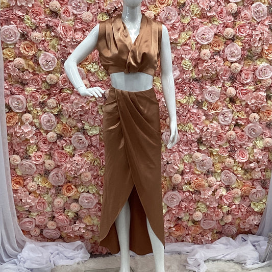 Two piece dress- tan/brown dress  no sleeves  long bottom